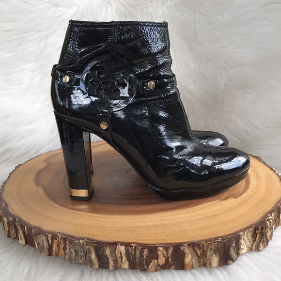 Tory Burch patent leather inside zip heeled boots - Picture 6 of 9